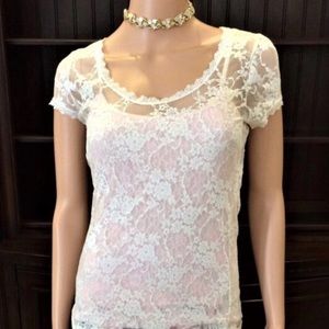Sheer lace white shirt